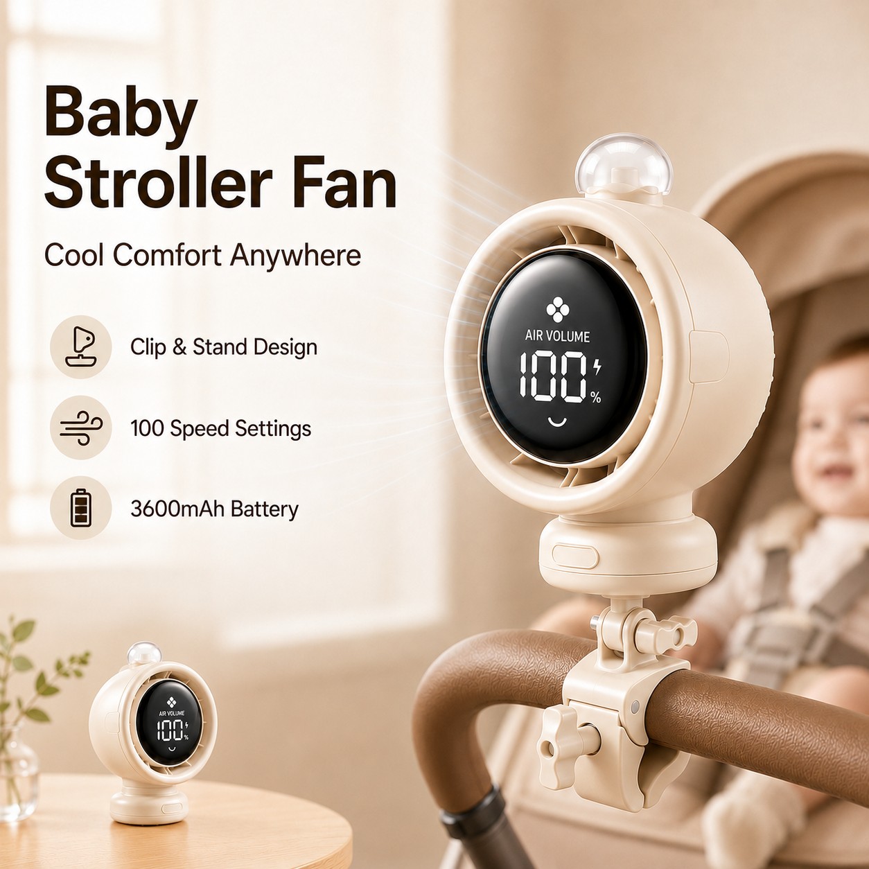Oscillating Fan Clip - Kipas Stroller Portabel Baru 2026 dengan